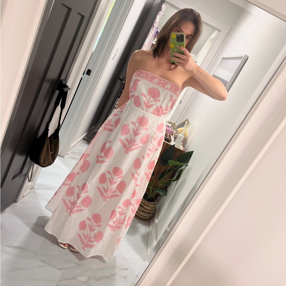 Sue Sartor block print Strapless Dress